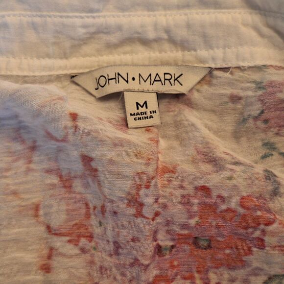 John Mark Tunic Blouse Top Mixed Print Floral Stripes Roll Tab Sleeves size M - Picture 6 of 12
